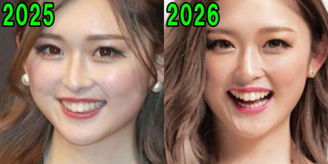 ゆうちゃみの2025年と2026年のフェイスラインの画像
