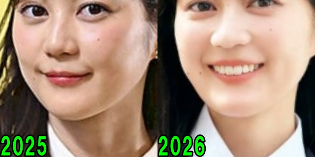 生田絵梨花の2025年と2026年のフェイスラインの画像